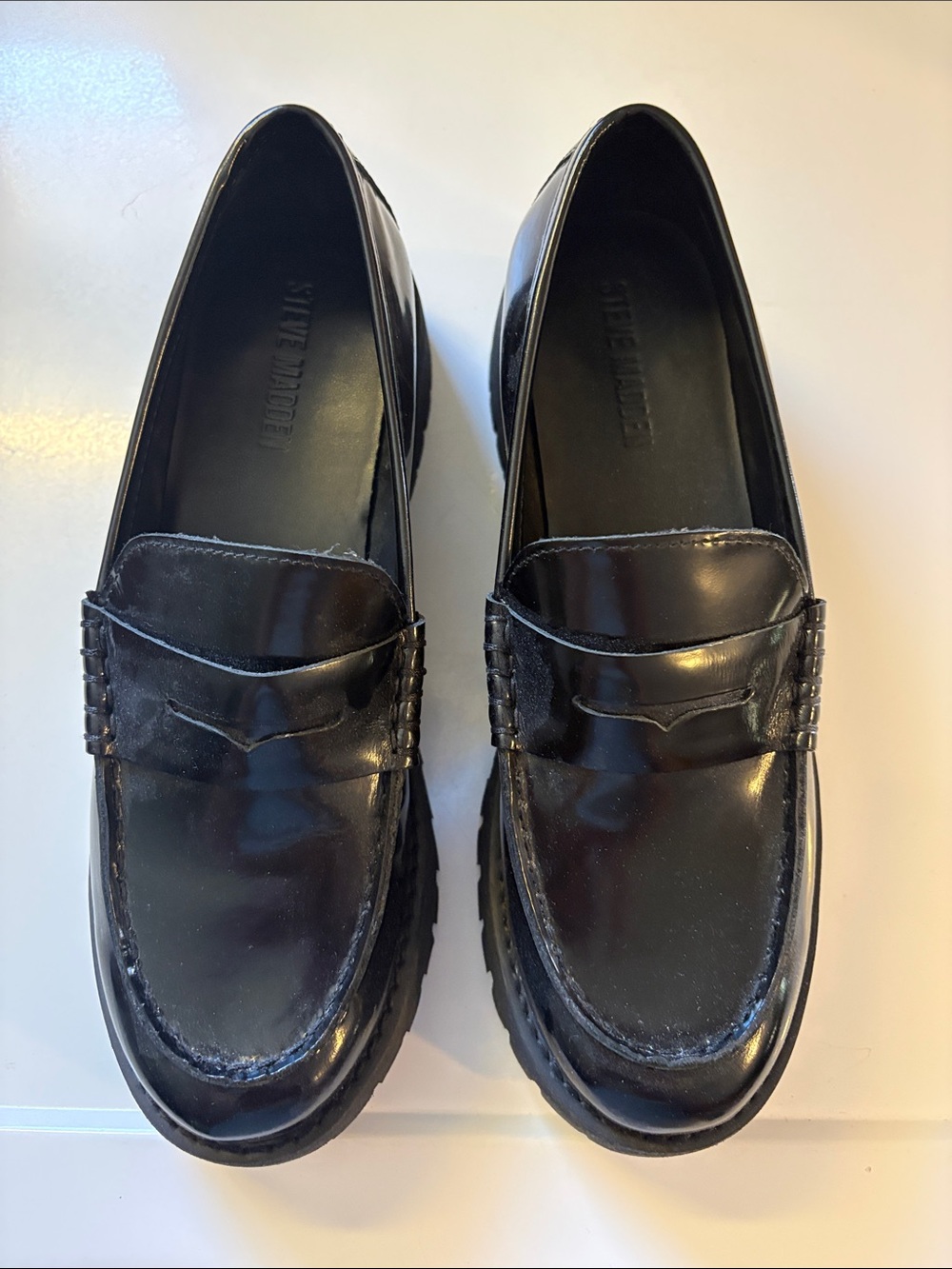 Steve Madden Women’s Black Patent Platform Penny Loafers
